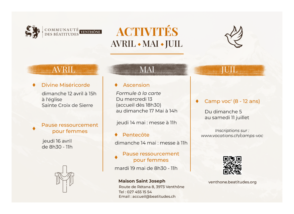 Activités Avril-Mai-Juin-juillet Béatitudes Venthône